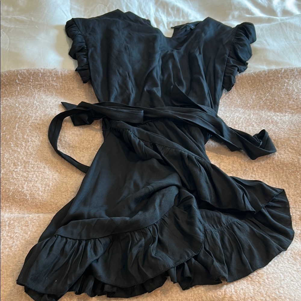 Elegant Black Ruffle Wrap Dress